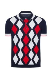 Lacivert Kırmızı Argyle Desen Triko Polo