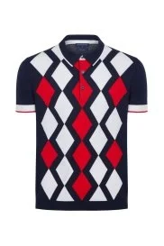 Hemington - Lacivert Kırmızı Baklava Desen Triko Polo