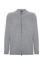 Hemington - Kolları Şerit Detaylı Fermuarlı Gri Triko Spor Ceket