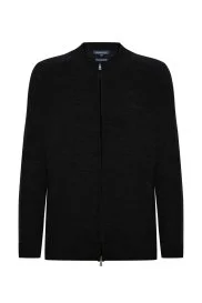 Hemington - Kolları Şerit Detaylı Fermuarlı Siyah Triko Spor Ceket