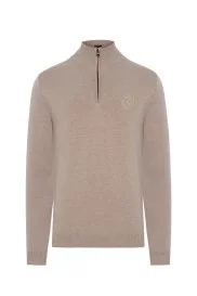 Hemington - Kum Rengi Fermuarlı Merino Yün Activewear Triko