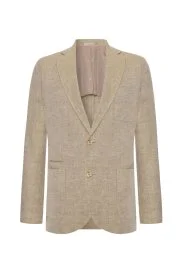 Saf Keten Kum Rengi Yazlık Blazer Ceket