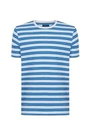 Hemington - Beyaz Lacivert Çizgili Bisiklet Yaka Saf Pamuk T-Shirt Hemington - Beyaz Lacivert Çizgili Bisiklet Yaka Saf Pamuk T-Shirt