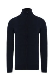 Hemington - Extrafine Merino Fermuarlı Lacivert Triko Hırka