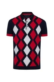 Hemington - Lacivert Kırmızı Baklava Desen Triko Polo