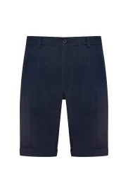 Hemington - Saf Keten Lacivert Pileli Şort Hemington - Saf Keten Lacivert Pileli Şort