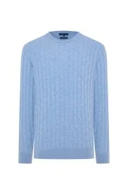 Hemington - Lambswool Yün Saç Örgü Desenli Bisiklet Yaka Buz Mavisi Kazak