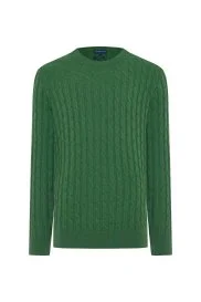 Hemington - Lambswool Yün Saç Örgü Desenli Bisiklet Yaka Yeşil Kazak