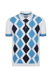 Mavi Beyaz Argyle Desen Triko Polo