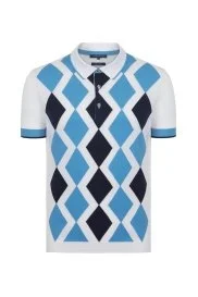 Hemington - Mavi Beyaz Baklava Desen Triko Polo
