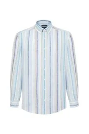 Hemington - Mavi Çizgili Saf Keten Gömlek Hemington - Mavi Çizgili Saf Keten Gömlek
