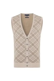 Hemington - Merino Yün Baklava Desen Açık Bej Yelek