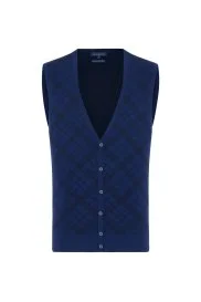 Hemington - Merino Yün Baklava Desen Koyu Mavi Yelek