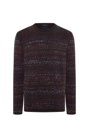 Hemington - Merino Yün Etnik Desen Bisiklet Yaka Koyu Kahverengi Kazak