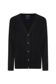 Hemington - Merino Yün İpek Karışım Örgü Desenli Siyah Düğmeli Hırka