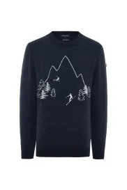 Hemington - Merino Yün Kaşmir Karışım Kayak Desenli Bisiklet Yaka Lacivert Kazak