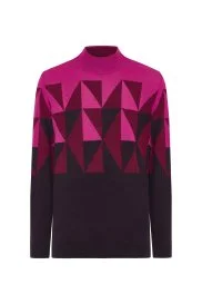 Hemington - Merino Yün Lupetto Yaka Desenli Fuşya Triko