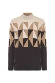 Hemington - Merino Yün Lupetto Yaka Desenli Kahverengi Triko