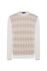 Hemington - Merino Yün Şerit Desenli Ekru Bisiklet Yaka Triko