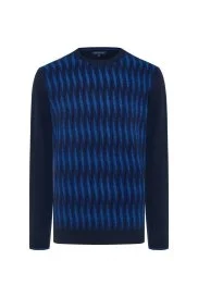 Hemington - Merino Yün Şerit Desenli Lacivert Bisiklet Yaka Triko