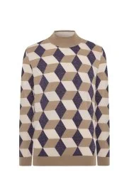 Hemington - Merino Yünü Argyle Desen Lupetto Yaka Camel Triko