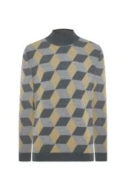 Hemington - Merino Yünü Argyle Desen Lupetto Yaka Orta Gri Triko