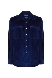 Metal Düğmeli Lacivert Kadife Ceket Gömlek