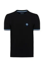 Hemington - Nakış Logolu Pike Örgü Siyah Bisiklet Yaka T-Shirt