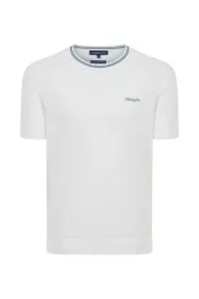 Hemington - Nakış Logolu Yaka Detaylı Beyaz Triko T-Shirt