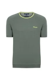 Hemington - Nakış Logolu Yaka Detaylı Haki Triko T-Shirt Hemington - Nakış Logolu Yaka Detaylı Haki Triko T-Shirt