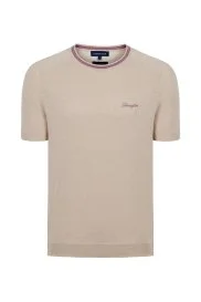 Hemington - Nakış Logolu Yaka Detaylı Krem Rengi Triko T-Shirt