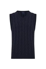 Hemington - Örgü Desen Lacivert Lambswool Yün Triko Süveter