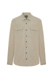 Pamuk Tencel Kumaş Metal Düğmeli Açık Bej Ceket Gömlek