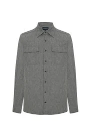 Pamuk Tencel Kumaş Metal Düğmeli Antrasit Ceket Gömlek