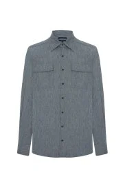 Pamuk Tencel Kumaş Metal Düğmeli Lacivert Ceket Gömlek