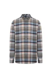 Hemington - Pamuk Yün Karışımlı Desen Mavi Gömlek