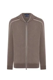 Pike Örgü Pamuk Karışım Kapüşonlu Açık Kahverengi Triko Hırka