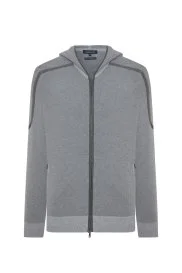 Pike Örgü Pamuk Karışım Kapüşonlu Gri Triko Hırka