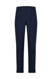 Hemington - Saf Keten Lacivert Pileli Pantolon