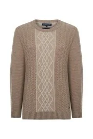 Hemington - Saç Örgü Desen Camel Saf Kaşmir Kazak