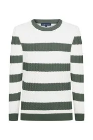 Hemington - Saç Örgü Desen Haki Beyaz İnce Yazlık Triko