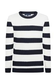 Hemington - Saç Örgü Desen Lacivert Beyaz İnce Yazlık Triko Hemington - Saç Örgü Desen Lacivert Beyaz İnce Yazlık Triko