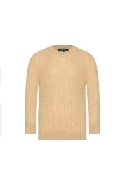 Hemington - Saç Örgü Desenli Lambswool Camel Çocuk Kazak