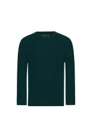 Hemington - Saç Örgü Desenli Lambswool Koyu Yeşil Çocuk Kazak