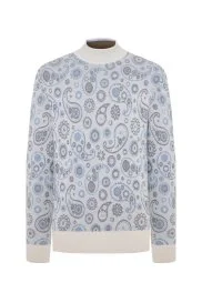 Hemington - Saf Kaşmir Paisley Desen Lupetto Yaka Ekru Kazak