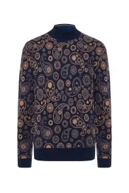 Hemington - Saf Kaşmir Paisley Desen Lupetto Yaka Lacivert Kazak