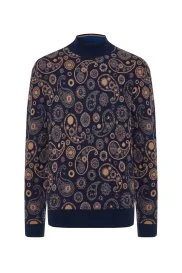 Hemington - Saf Kaşmir Paisley Desen Lupetto Yaka Lacivert Triko