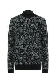 Hemington - Saf Kaşmir Paisley Desen Lupetto Yaka Siyah Triko