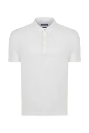 Saf Keten Beyaz Polo Yaka T-Shirt