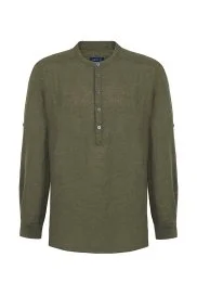 Hemington - Saf Keten Haki Hakim Yaka Gömlek Hemington - Saf Keten Haki Hakim Yaka Gömlek